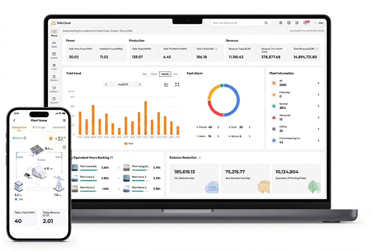 Real-time solar monitoring dashboard on laptop and mobile app